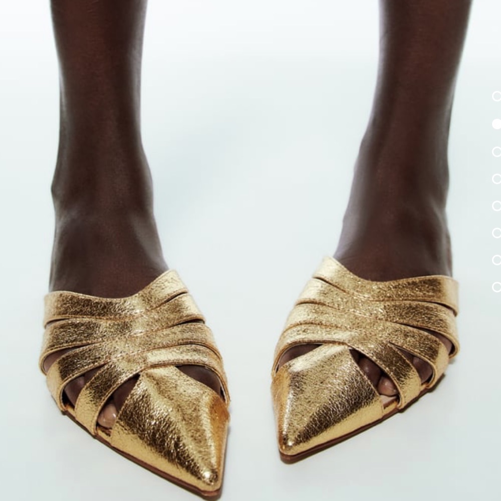 NWOT Zara Gold Metallic Pointed Toe Mules - Picture 4 of 9